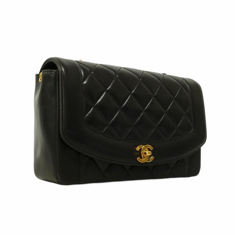 Chanel Shoulder Bag Diana Chain Lambskin Black Women's - Picture 2 of 15